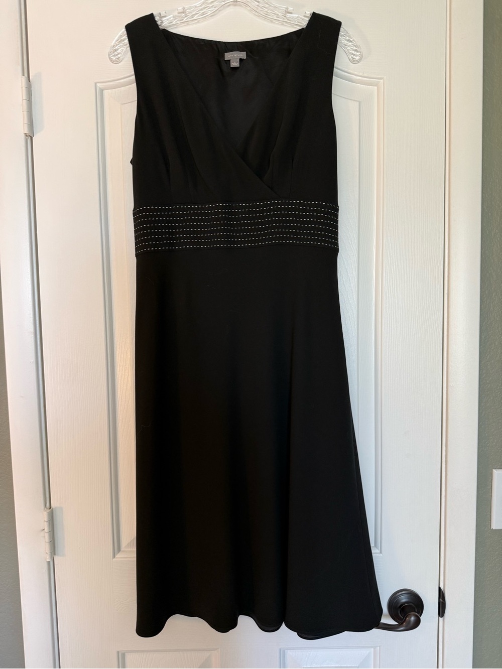 Ann Taylor Black Sleeveless A-Line Dress with Waist Embellishment